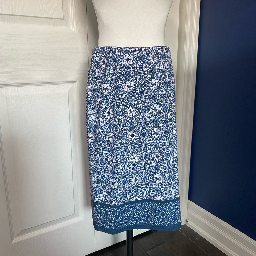 Simons Mosaic Pencil Skirt Navy and White
